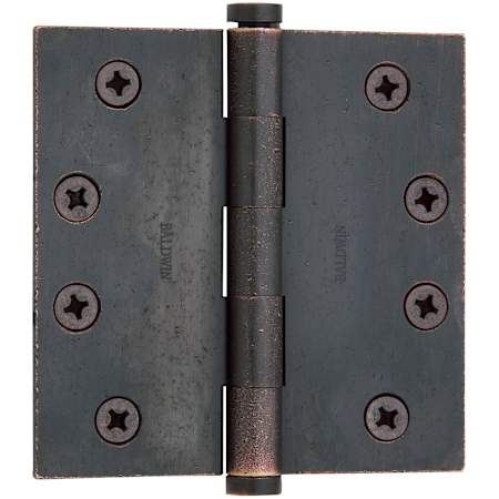 Baldwin 4" Wide Plain Bearing Square Corner Mortise Door Hinge from the Estate Collection - Single Hinge Distressed Oil Rubbed Bronze