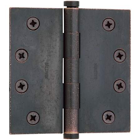 Baldwin 4" x 4" Solid Brass Square Corner Plain Bearing Mortise Hinge - Single Hinge Distressed Oil Rubbed Bronze
