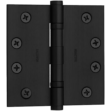 Baldwin 4" x 4" Solid Brass Square Corner Ball Bearing Mortise Hinge - Single Hinge Satin Black