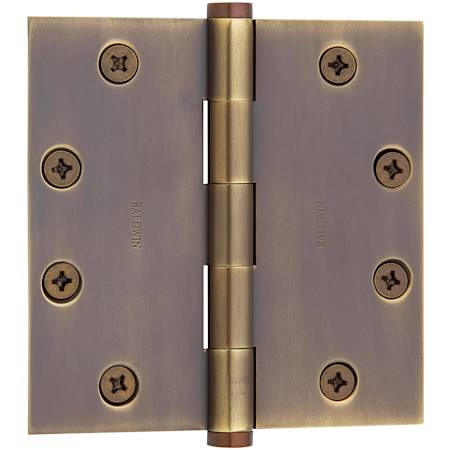 Baldwin 4-1/2" Wide Plain Bearing Square Corner Mortise Door Hinge from the Estate Collection - Single Hinge Aged Brass
