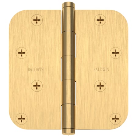 Baldwin 4" Wide Plain Bearing 5/8" Radius Corner Mortise Door Hinge from the Estate Collection - Single Hinge Lifetime Satin Brass