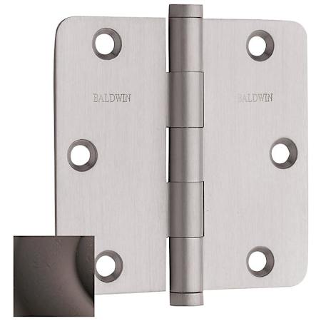 Baldwin 3.5" x 3.5" Solid Brass 1/4" Radius Corner Plain Bearing Mortise Hinge - Single Hinge Distressed Oil Rubbed Bronze