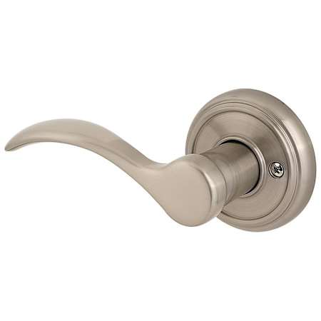 Baldwin Tobin Left Handed Non-Turning One-Sided Dummy Door Lever with Round Rosette from the Prestige Collection Satin Nickel