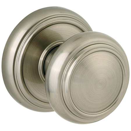 Baldwin Alcott Style Passage Knobset with Round Rosette from the Prestige Collection Satin Nickel