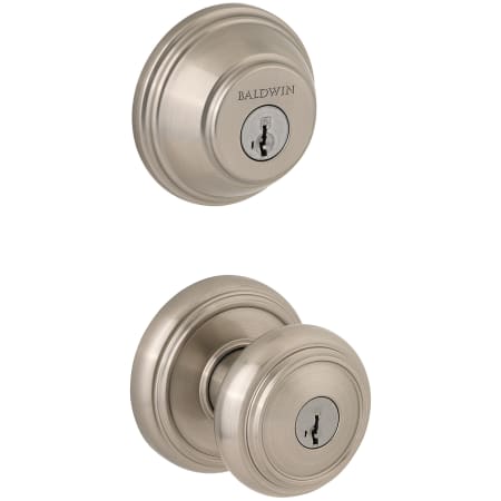 Baldwin Alcott Single Cylinder Keyed Entry Knob Set and Traditional Round Deadbolt Combo with SmartKey from the Prestige Collection Satin Nickel