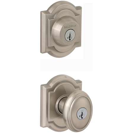 Baldwin Carnaby Single Cylinder Keyed Entry Knob Set and Traditional Arched Deadbolt Combo with SmartKey from the Prestige Collection Satin Nickel
