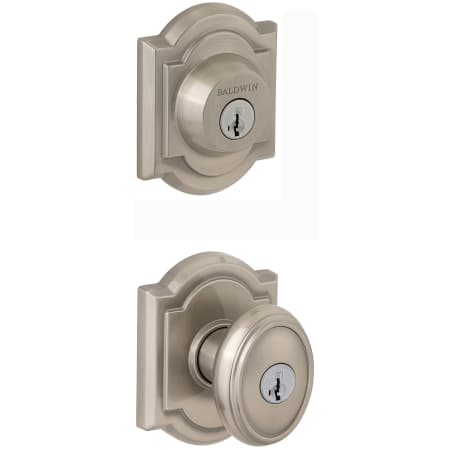 Baldwin Carnaby Single Cylinder Keyed Entry Knob Set and Traditional Arched Deadbolt Combo with SmartKey from the Prestige Collection Satin Nickel