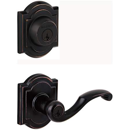 Baldwin Madrina Single Cylinder Keyed Entry Lever Set and Traditional Arched Deadbolt Combo with SmartKey from the Prestige Collection Venetian Bronze