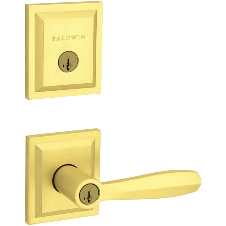 Baldwin Torrey Pines Single Cylinder Keyed Entry Lever Set and Low Profile Square Deadbolt Combo with SmartKey from the Prestige Collection Satin Brass