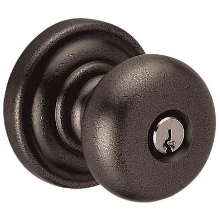Baldwin Classic Style Single Cylinder Keyed Entry Door Knob Set with Classic Rosette for Thicker Doors from the Estate Collection Distressed Oil Rubbed Bronze