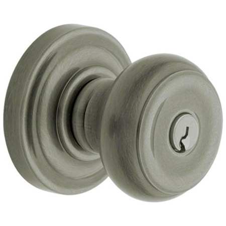 Baldwin Colonial Style Single Cylinder Keyed Entry Door Knob Set with Classic Rosette for Thicker Doors from the Estate Collection Antique Nickel