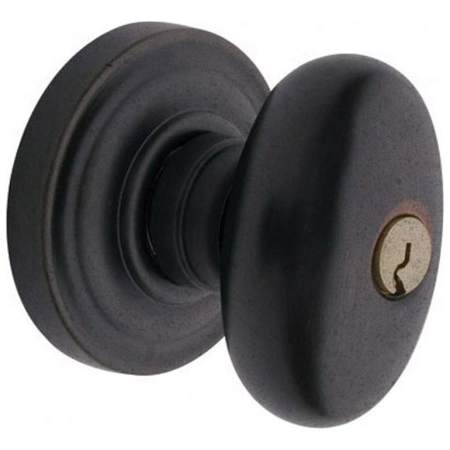 Baldwin Egg Style Single Cylinder Keyed Entry Door Knob Set with Classic Rosette for Thicker Doors from the Estate Collection Distressed Oil Rubbed Bronze