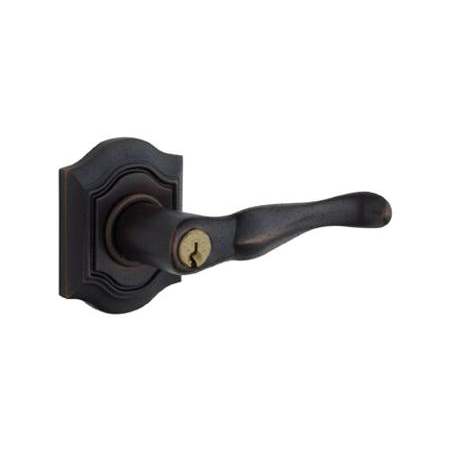 Baldwin 5237 Left Handed Single Cylinder Keyed Entry Door Lever Set with R027 Rose from the Estate Collection Distressed Oil Rubbed Bronze