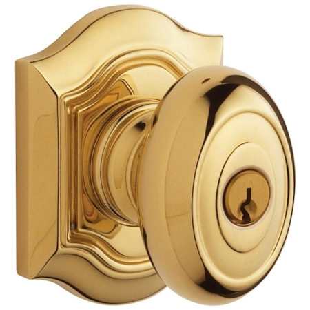 Baldwin Bethpage Style Single Cylinder Keyed Entry Door Knob Set with Bethpage Rosette for Thicker Doors from the Estate Collection Lifetime Polished Brass