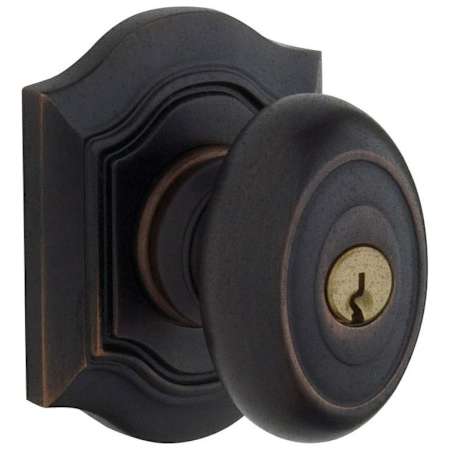 Baldwin Bethpage Style Single Cylinder Keyed Entry Door Knob Set with Bethpage Rosette for Thicker Doors from the Estate Collection Distressed Oil Rubbed Bronze