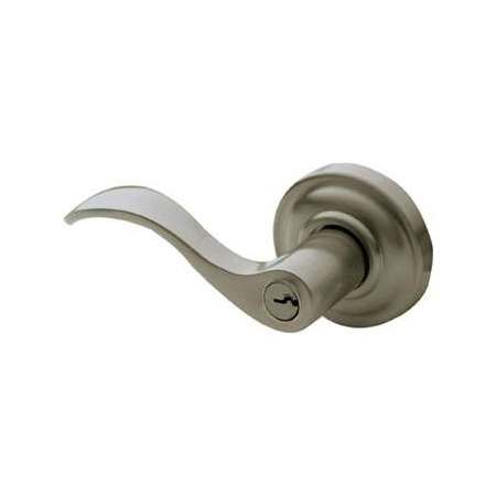 Baldwin Wave Style Left Hand Keyed Entry Door Lever Set with Classic Rosette the Emergency Exit Function Antique Nickel