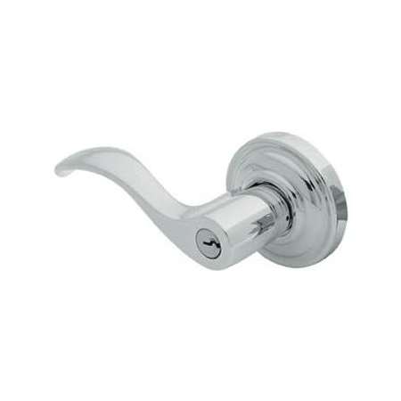 Baldwin Wave Style Left Hand Keyed Entry Door Lever Set with Classic Rosette the Emergency Exit Function Polished Chrome