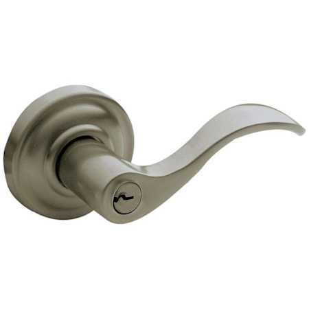 Baldwin Wave Style Single Cylinder Keyed Entry Door Knob Set with Wave Rosette from the Estate Collection Antique Nickel