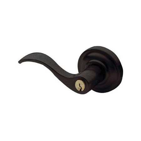 Baldwin Wave Style Left Handed Single Cylinder Keyed Entry Door Lever Set with Classic Rosette for Thicker Doors from the Estate Collection Distressed Oil Rubbed Bronze