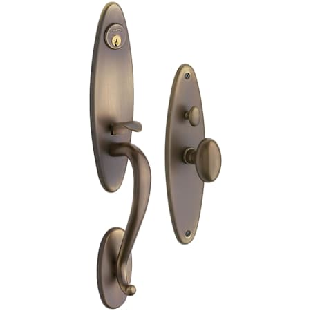 Baldwin Springfield One Piece Single Cylinder Keyed Entry Mortise Handleset Trim with 5025 Interior Knob from the Estate Collection Aged Brass