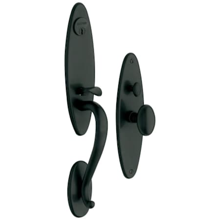 Baldwin Springfield One Piece Single Cylinder Keyed Entry Mortise Handleset Trim with 5025 Interior Knob from the Estate Collection Satin Black