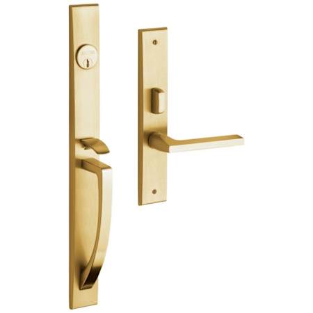 Baldwin Lakeshore Left Handed Full Plate Single Cylinder Keyed Entry Mortise Handleset Trim with 5162 Interior Lever from the Estate Collection Lifetime PVD Satin Brass