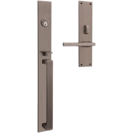 Baldwin Minneapolis Right Handed Full Plate Single Cylinder Keyed Entry Mortise Handleset Trim from the Estate Collection Antique Nickel