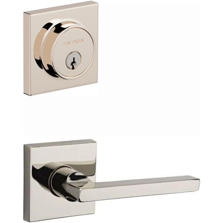 Baldwin Keyless Entry Level Deadbolt with Gramercy Square Lever Set Combo Pack with Bluetooth and Matter Technology Lifetime Polished Nickel