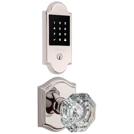 Baldwin Boulder Touchscreen Electronic Deadbolt and Crystal Passage Knob Set with Arch Rose Polished Nickel