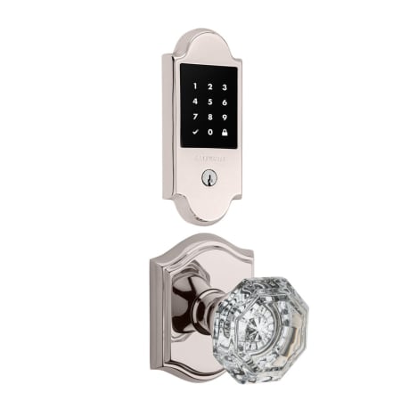 Baldwin Boulder Touchscreen Electronic Deadbolt and Crystal Passage Knob Set with Arch Rose Polished Nickel