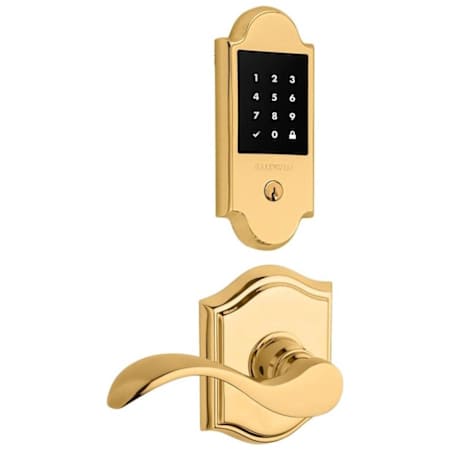 Baldwin Boulder Touchscreen Electronic Deadbolt and Curve Passage Lever Set with Arch Rose Lifetime Polished Brass