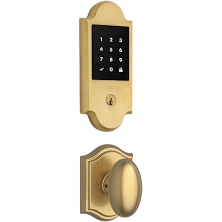 Baldwin Boulder Touchscreen Electronic Deadbolt and Ellipse Passage Knob Set with Arch Rose Lifetime Satin Brass