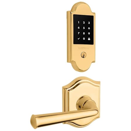 Baldwin Boulder Touchscreen Electronic Deadbolt and Federal Passage Lever Set with Arch Rose Lifetime Polished Brass