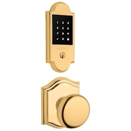 Baldwin Boulder Touchscreen Electronic Deadbolt and Round Passage Knob Set with Arch Rose Lifetime Polished Brass