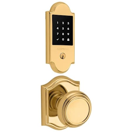Baldwin Boulder Touchscreen Electronic Deadbolt and Traditional Passage Knob Set with Arch Rose Lifetime Polished Brass