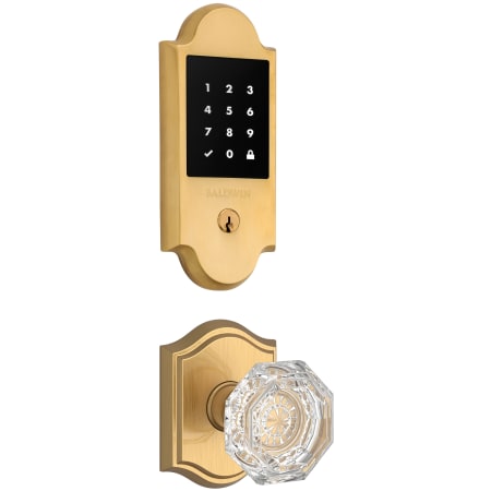 Baldwin Boulder Touchscreen Electronic Deadbolt with Z-Wave Technology and Crystal Passage Knob Set with Arch Rose Lifetime Satin Brass