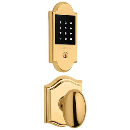 Baldwin Boulder Touchscreen Electronic Deadbolt with Z-Wave Technology and Ellipse Passage Knob Set with Arch Rose Lifetime Polished Brass