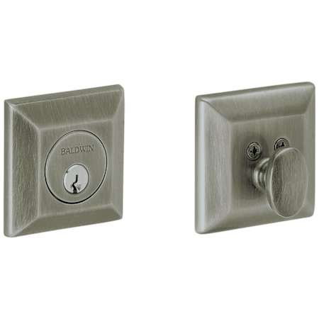 Baldwin Square Solid Brass Single Cylinder Keyed Entry Deadbolt from the Estate Collection Antique Nickel