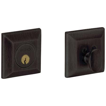 Baldwin Square Solid Brass Single Cylinder Keyed Entry Deadbolt from the Estate Collection Distressed Oil Rubbed Bronze