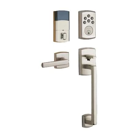 Baldwin Soho Electronic Deadbolt with Included 85386 Handleset Featuring a Right Handed Soho Lever Lifetime Satin Nickel