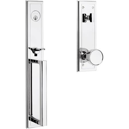 Baldwin Hollywood Hills Full Plate Single Cylinder Door Handleset with Interior K008 Knob and Emergency Egress Function Polished Chrome
