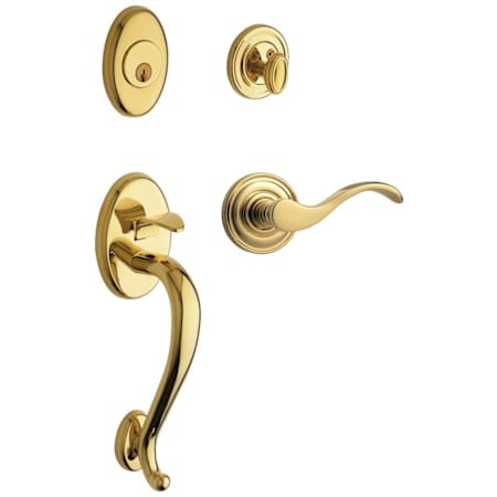 Baldwin Logan Left Handed Sectional Single Cylinder Keyed Entry Handleset with 5455V Interior Lever from the Estate Collection Lifetime Polished Brass