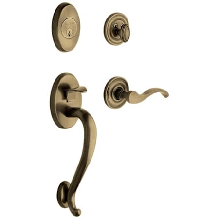 Baldwin Left Handed Logan Double Cylinder Handleset with Wave Interior Lever Satin Brass and Black
