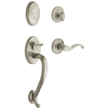 Baldwin Logan Right Handed Sectional Single Cylinder Keyed Entry Handleset with 5455V Interior Lever from the Estate Collection Lifetime Satin Nickel