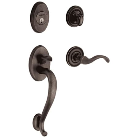 Baldwin Left Handed Logan Dummy Handleset with Wave Interior Lever Distressed Oil Rubbed Bronze