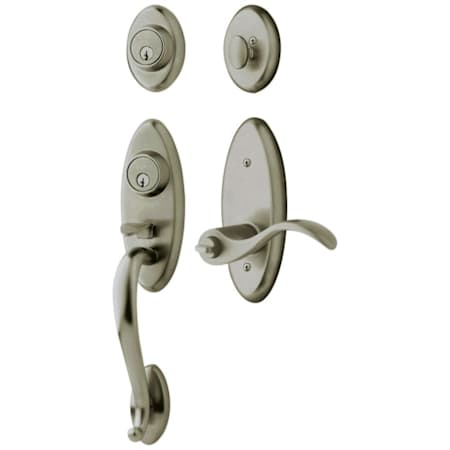 Baldwin Landon Single Cylinder Two Point Handleset with Left Handed Wave Interior Lever Antique Nickel