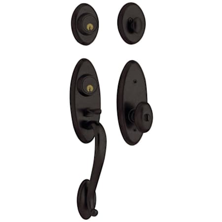 Baldwin Landon Double Cylinder Two Point Handleset with Egg Style Interior Knob Distressed Oil Rubbed Bronze