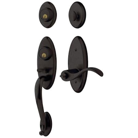 Baldwin Right Handed Landon Double Cylinder Two Point Handleset with Wave Interior Lever Distressed Oil Rubbed Bronze