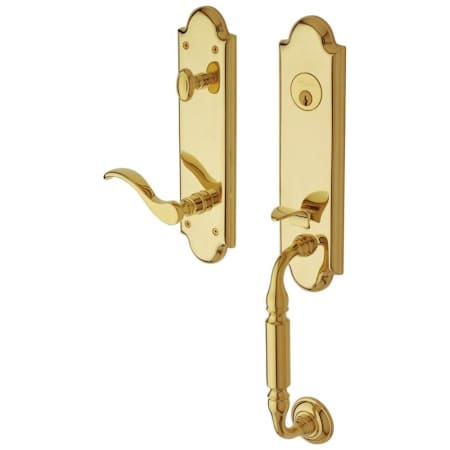 Baldwin Manchester Left Handed One Piece Single Cylinder Keyed Entry Handleset with 5455V Interior Lever from the Estate Collection Lifetime Polished Brass