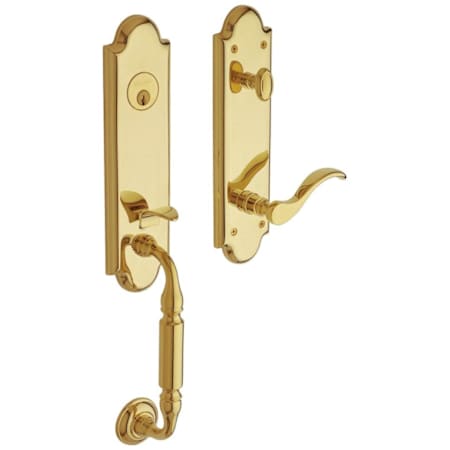 Baldwin Manchester Right Handed One Piece Single Cylinder Keyed Entry Handleset with 5455V Interior Lever from the Estate Collection Lifetime Polished Brass